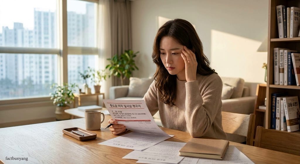 지정 기한 내에 누적된 중도금 대출 금리 청구액을 정산하지 못해 계약 취소 및 대위변제 구상권 청구 압박에 처한 계약자