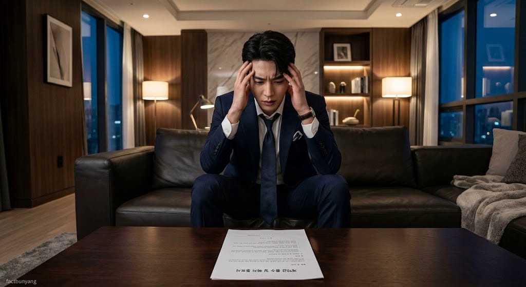 중도금 집단 대출 거절로 인해 분양 계약금 몰수 안내문과 위약금 귀속 채권 최고서를 송달받고 절망하는 계약자