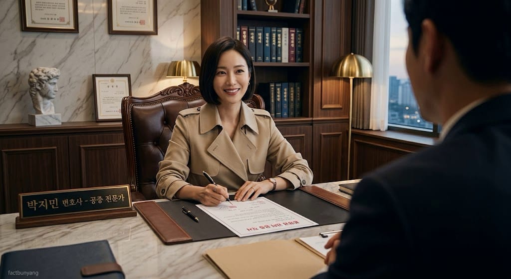 공증만 받으면 안전하다는 분양권 불법 전매 사기에 속아 서명하며 미소 짓는 예쁜 매수자