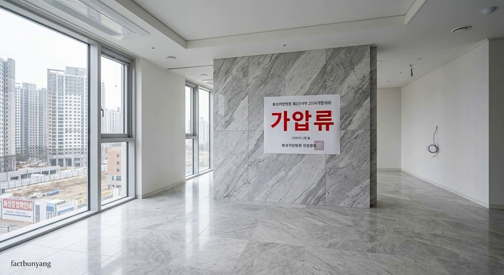 소유 지위 포기 단행 이후 시행 주체의 공매 처분 절차가 속개되어 가처분 표식이 부착된 미입주 잔여 세대 내부