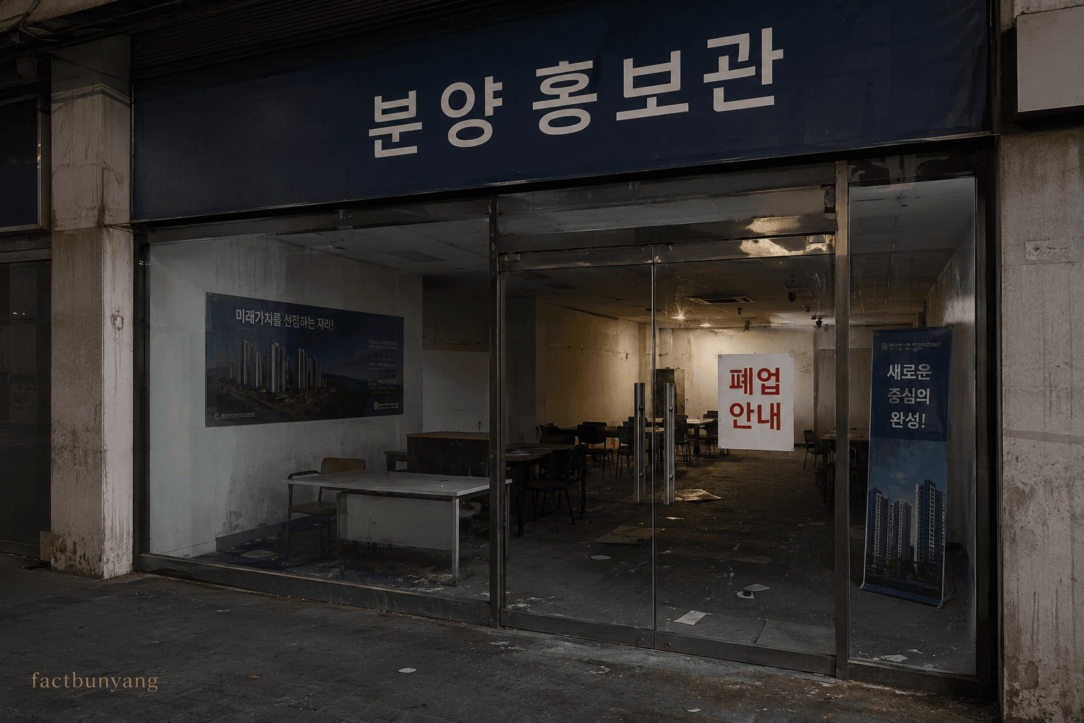 프리미엄 보장 각서 이행 책임을 지지 않고 용역 수수료 취득 후 법인을 폐업하고 철수한 분양 홍보관 외관