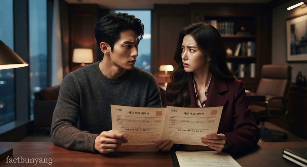 증여세 자금출처조사 추징 최고서를 수령하고 세무 대응책을 조율하는 부부