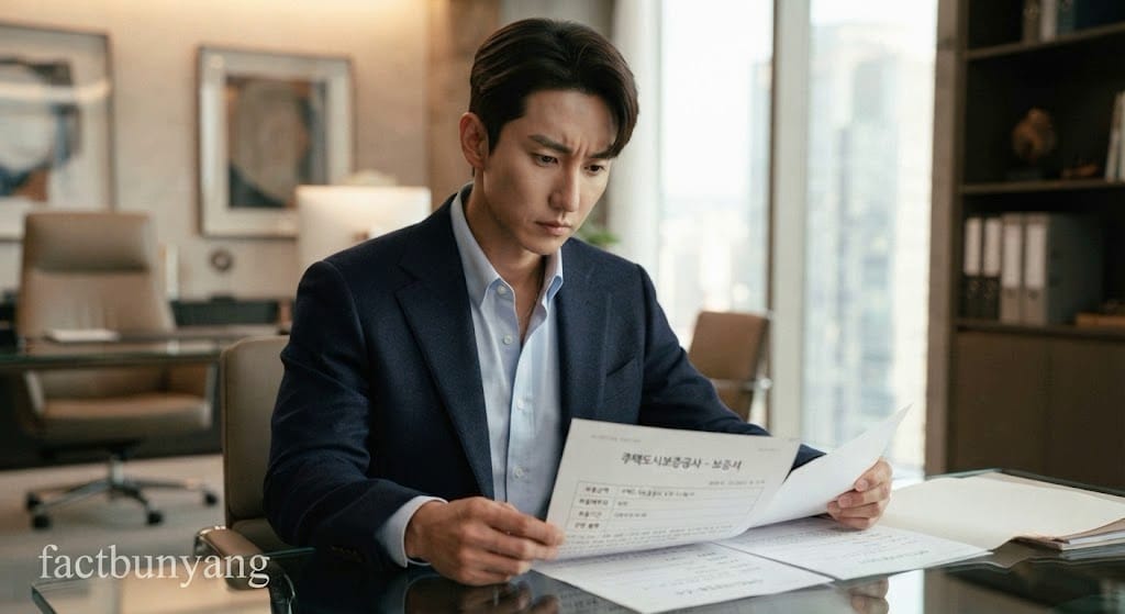 중도금 대출 보증 한도 및 금융기관 승인 요건을 정밀 검토하는 남성