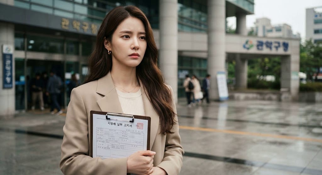 분양권 공동명의 증여 취득세 계산 내역서를 확인하며 세금 부담을 고심하는 여성