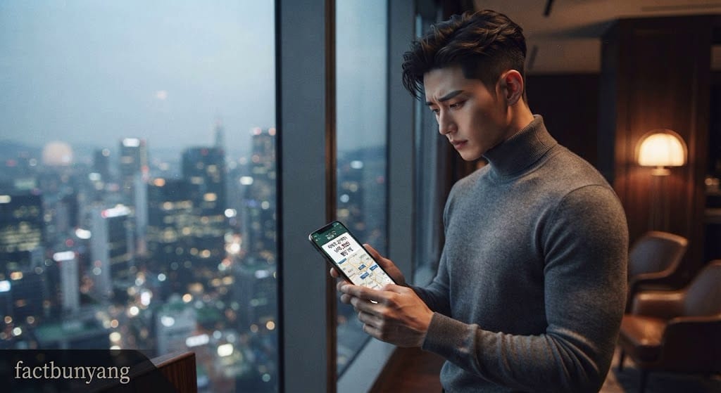 기획부동산 단지의 필지 분할 지표와 필지 미확정 실태를 확인하는 남성