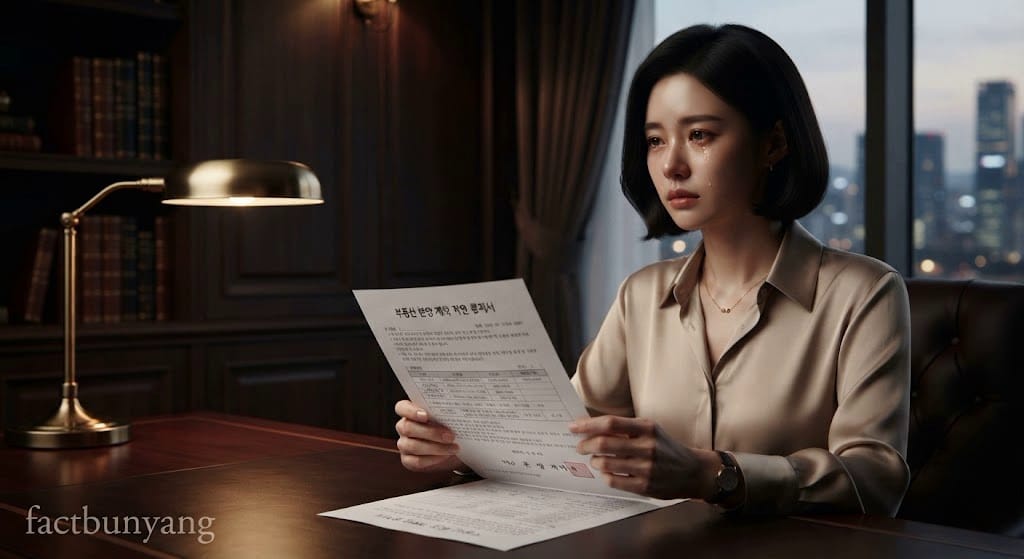 입주 지연 통지서를 확인하며 지체상금 지표를 고심하는 여성