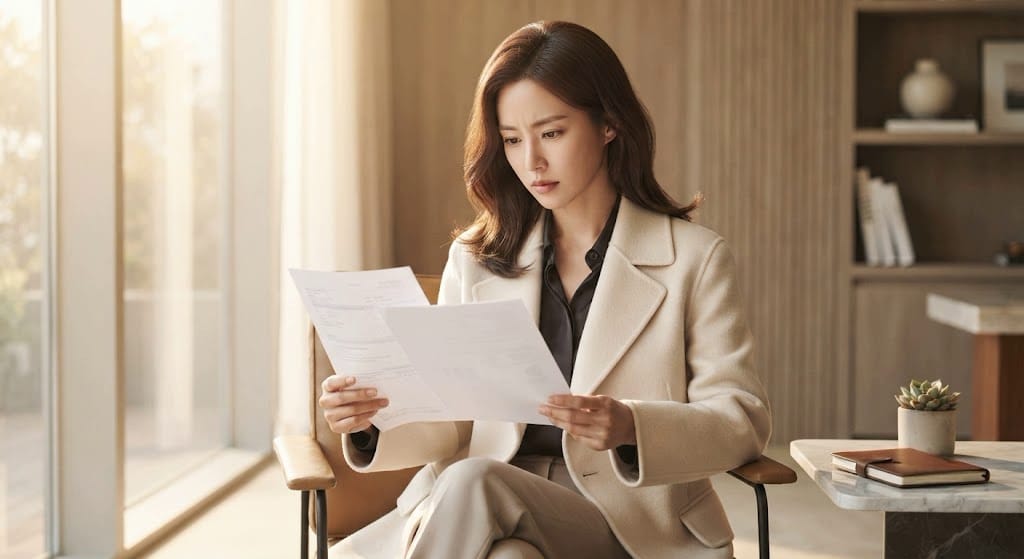 다자녀 특별공급 태아 포함 기준 요건을 충족하기 위해 산부인과 임신 진단서를 확인하는 20대 여성